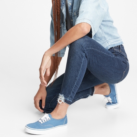 Gap True Skinny Sky High Ankle Jeans Hi Rise Raw Hem Frayed Stretchy Dark Wash - Picture 13 of 13